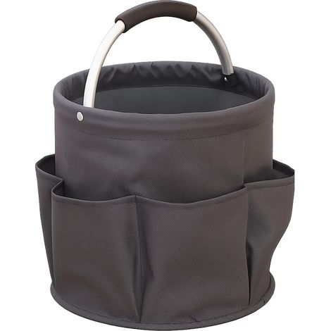 Panier de rangement pour produits de nettoyage, sac de nettoyage pliable, panier de rangement avec poignée, sac à outils avec 6 poches extérieures,jardin, salle de bain (gris foncé) (1/5)