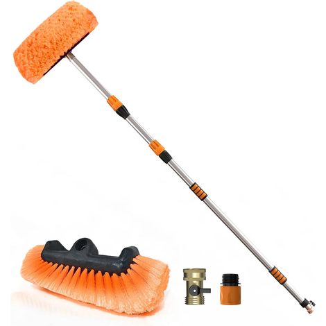 3,6m Brosse Nettoyage Voiture, Brosse Lavage Voiture À Poils Doux 30cm, Balai Brosse Telescopique pour Nettoyer Camping-Car, Camion, Bateau, Panneaux Solaires, Orange (1/5)