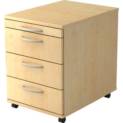 bümö® Rollcontainer "Basic" mit Universalschubladen & Bogengriffen in Ahorn
