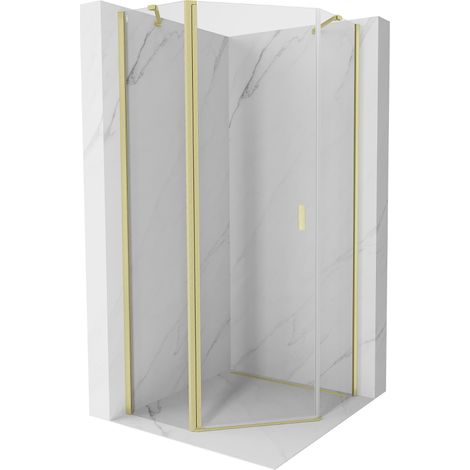Mexen Mist fünfeckige Duschkabine schwenkbar 80 x 80 cm, transparent, gebürstetes Gold - 8A8-080-080-55-00