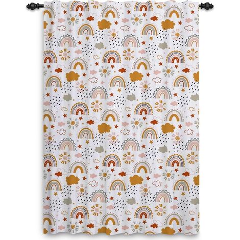 Rideaux Arc-en-Ciel à Plis Crayon Nuages de Soleil Style Boho Rideaux Arc-en-Ciel Chambre d'enfant Traitement de fenêtre pour Filles Salon Crèche Café Rideau intérieur 107x160cm 1 Panneau (1/5)