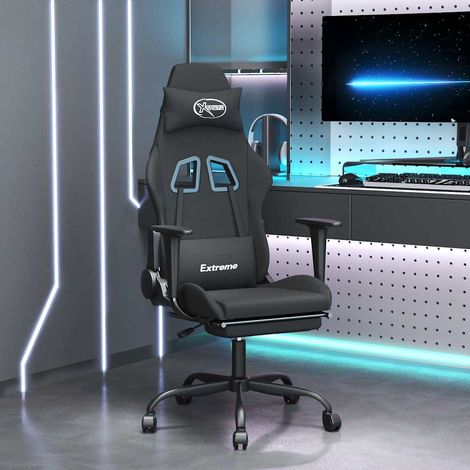 vidaXL Silla gaming con reposapiés tela negro (1/5)