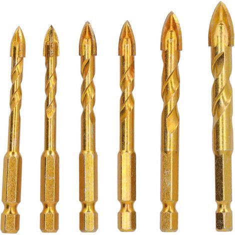 6-teiliges Set Kreuzbohrer mit Hartmetall-Sechskantschaft für Keramik, Marmor und Glas