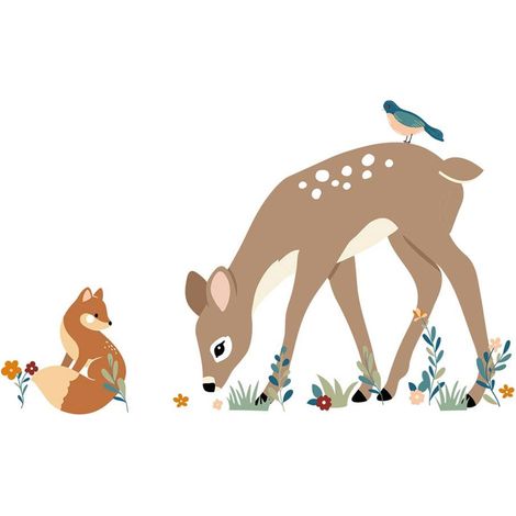 Autocollant mural biche, écureuil et oiseaux (1/3)