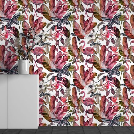 Papier peint panoramique - Motif Flamants roses - 390 cm x 244 cm (1/3)