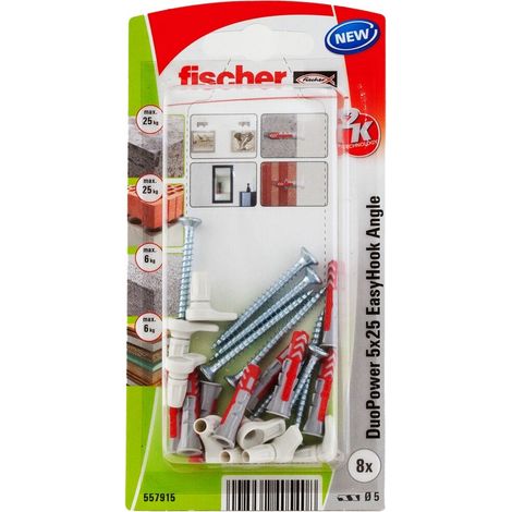 fischer EasyHook Loop 8, set da 4 Ganci a Occhiello e 4 Tasselli DuoPower 8 x 40 mm, Montaggio Facile e Veloce Senza uso di Pinze su Muro, Cartongesso, Mattoni Forati, Cemento, Legno, Soffitto, 557927 (1/5)