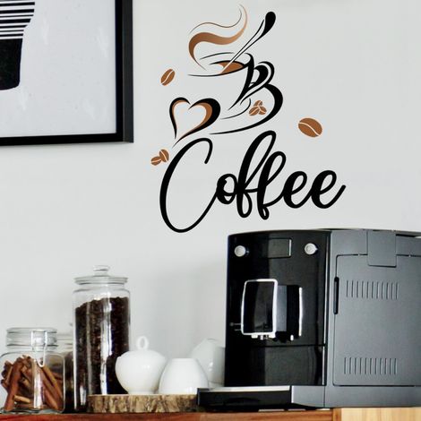 Sticker mural tasse de café, autocollant mural grains de café, sticker mural police artistique tasse de café, décoration murale cuisine/salle à manger A (1/5)