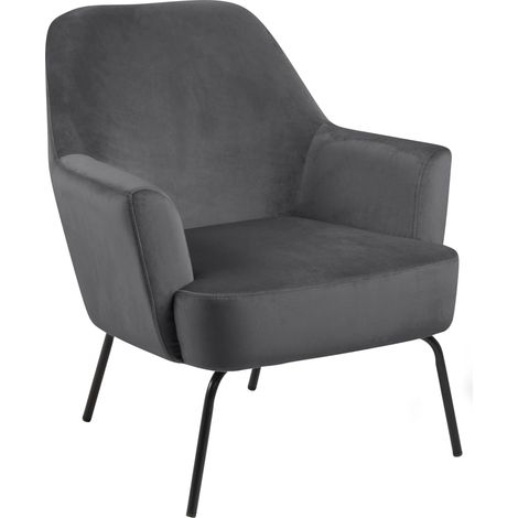 Fauteuil 75x75x83 cm en tissu velours gris foncé (1/5)
