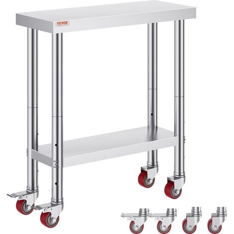 VEVOR Mesa de Preparación de Comida de Acero Inoxidable 76,2 x 30,5 x 86,4cm Tabla de Cocina Profesional Capacidad de Carga 100kg Tabla de Trabajo de Cocina Catering Ajustable para Restaurante Escuela