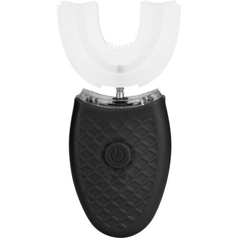 Cepillo de dientes eléctrico ultrasónico recargable – Forma de U, silicona de grado alimenticio – 3 niveles de frecuencia / 4 modos – Negro (1/5)