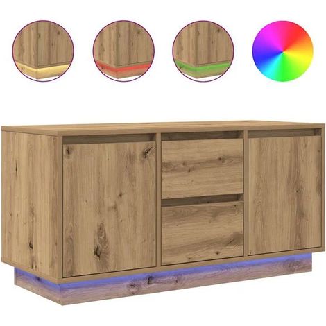 Meuble TV en Chêne Massif Artisanal avec Éclairage LED, 100x41x50 cm (1/5)