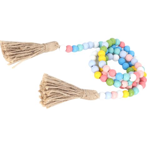 Guirlande de perles en bois avec franges, décoration murale rustique pour Pâques (1/5)