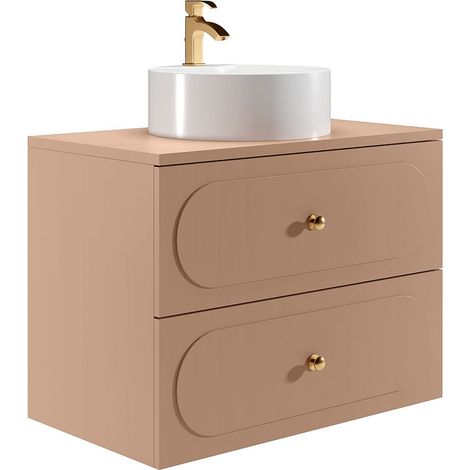 Vente-Unique – Meuble de salle de bain suspendu avec vasque à poser ronde – Vieux rose – 80 cm – 2 tiroirs soft close – Éco-responsable fabriqué en Europe (1/4)