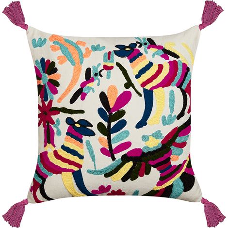 Cojín de algodón blanco rosa amarillo 50 x 50 cm lana hecho a mano Raiganj