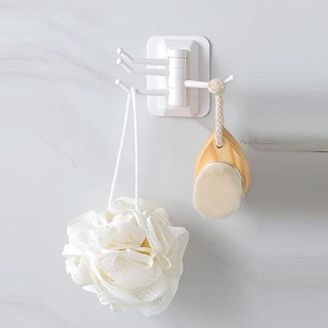 Crochet adhésif rotatif sans perçage, sans traces, pour suspendre des clés dans la salle de bain, la cuisine ou le bureau (blanc) (1/5)