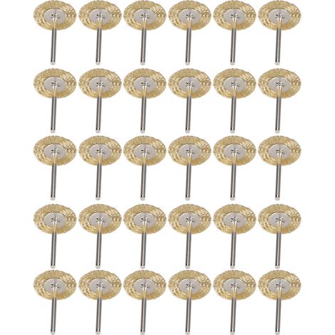 Lot de 30 mini-brosses plates pour le travail du bois, enduites de rouille, de corrosion et de peinture, avec fil de laiton. (1/5)