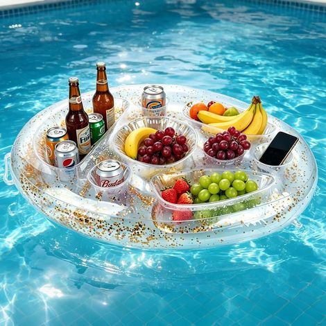 Porte Gobelet Gonflable,Porte Gobelet Gonflable pour Piscine,sous Verres Flottants de Grande Capacité à 8 Trous,Plateau Flottant 2 en 1 pour Fête à la Piscine ou à la Plage en été (1/5)