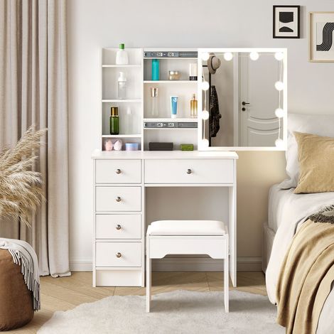 Dressing Table, Makeup Dressing Table with Hollywood LED Lights, Vanity Make-up Desk Set with 5 Drawers (1/5)