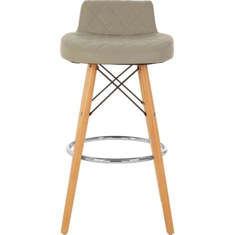 Interiors by Premier Grey Leather Effect Seat Bar Stool, Comfortable Faux Leather Bar Stool, Space-Saver Kitchen Bar Stool (1/5)