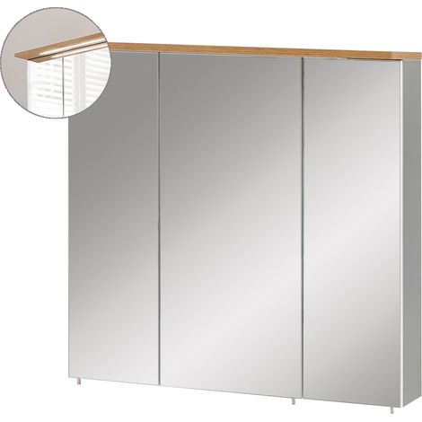 Spiegelschrank mit LED Beleuchtung PERM-80 in Platingrau mit Eiche Landhaus Nb., B/H/T: ca. 70,5/72,3/15,8 cm (1/4)