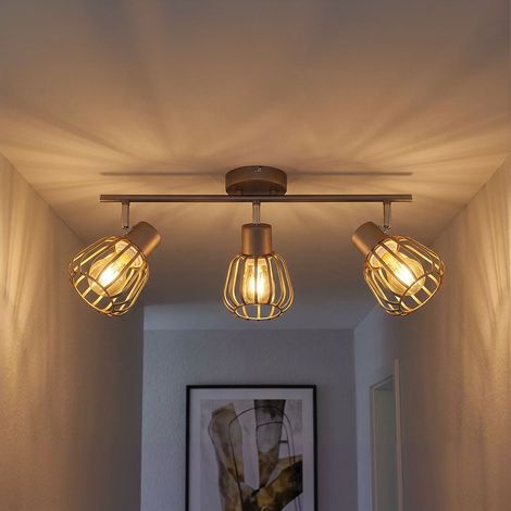 Plafoniera Lampada da soffitto Lampada da soggiorno Faretto in metallo marrone a 3 fuochi L 50 cm