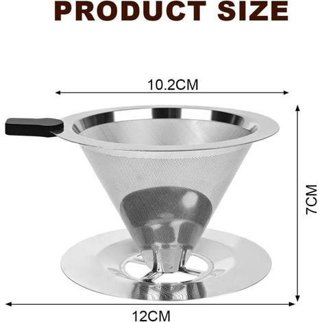 Filtre à café permanent, filtre à café en acier inoxydable 800 mailles, filtre conique à double maille réutilisable à égouttement lent pour la préparation manuelle du café (1/4)