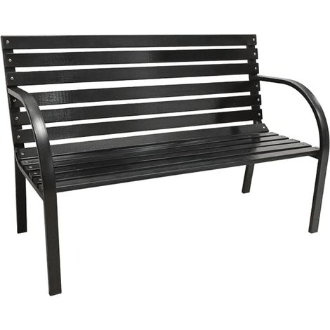 PANCA PANCHINA SEDUTA LEGNO SCHIENALE CM 120x58x83 h GIARDINO ESTERNO 3 POSTI NERO 279