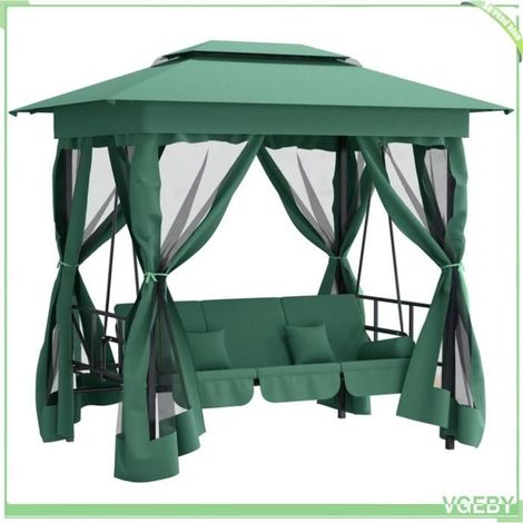 Tonnelle de jardin - FAFEICY - 363327 - Banc pivotant convertible - Vert - Cadre acier & tissu Oxford (1/5)