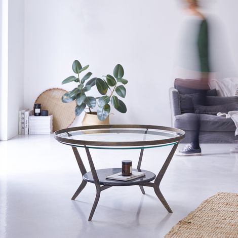 Table basse ronde en marbre et métal 80 Ambre (1/5)