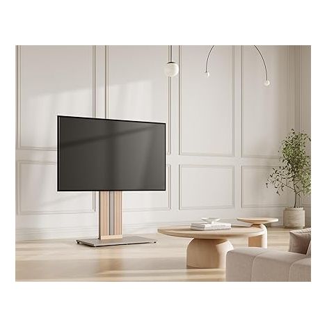 Support TV sur Pied pour Ecran de 55 à 88 Pouces Hauteur Réglable Meuble TV en Bois Massif Pivotant Charge Max 60kg Angle Adjustable ±30° Série Zen (1/4)