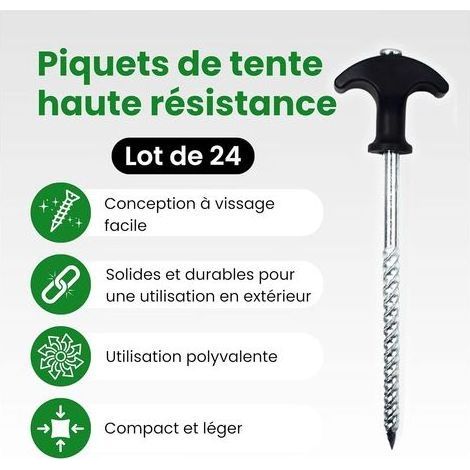 Lot de 20 Piquets de Tente en Métal, Conception à Vis pour Sol Dur, Embout de Perceuse Inclus, 17cm pour Camping (1/5)
