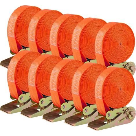10 PCS 800 kg Sangle à Cliquet, 6m x 25mm,  , Sangle d'Arrimage avec Tendeur, Sangle de Serrage en Polyester, pour Moto, Cargaison, Remorque, Camions, Bagages (1/5)