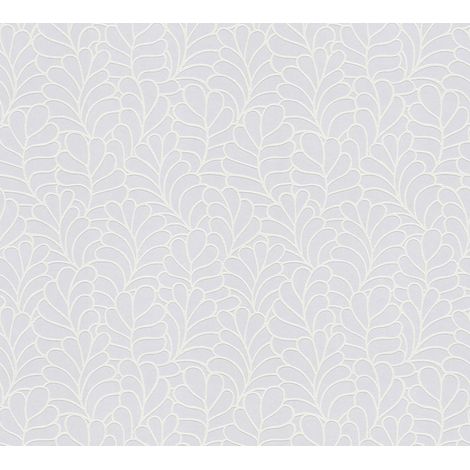 Papier peint graphique floral blanc Tapisserie à feuilles style botanique Papier peint moderne 25 x 1,06 m à peindre idéal pour bureau (1/4)