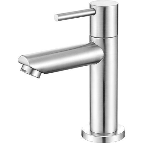 Cold Water Only Bathroom Tap with 12cm High Spout, Stainless Steel Cold Water Hand Basin Tap, Cold Water Basin Tap for Toilet (1/5)