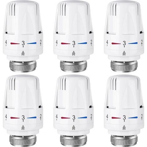 Lot de 6 thermostats de chauffage, tête thermostatique avec position zéro M30 x 1,5, tête de vanne thermostatique, valve de radiateur, tête de rechange pour radiateur, bureau, maison (1/5)