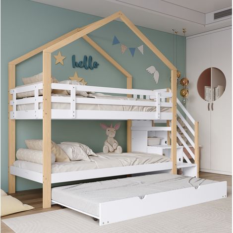 Kinder-Etagenbett 255x95,5x223,5 cm Holz/MDF Weiß, ohne Matratzen – MEUBLIV (1/5)