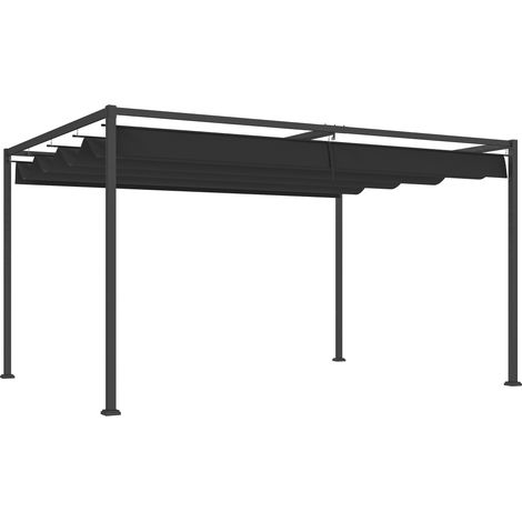 4 x 3m Metal Pergola, with Retractable Canopy Roof - Black