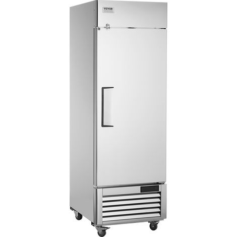 VEVOR Refrigerador Comercial de 570 L, Refrigerador Vertical de Una Sola Puerta, Refrigerador de Acero Inoxidable con Descongelación Automática con 3 Estantes, -2+8 °C, 4 Ruedas, 730 x 850 x 2110 mm