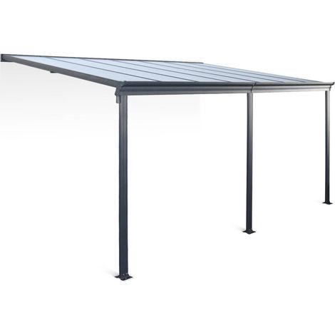 Pergola murale 3x4 m en aluminium et polycarbonate avec gouttière. pergola adossée. Avenio