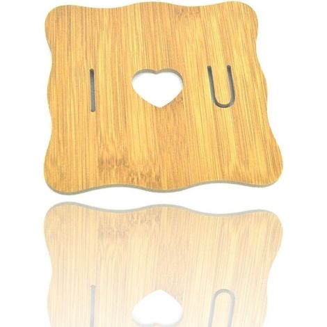 Base Sous La Casserole Plat En Bois Motif I Love You 17x17cm