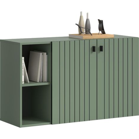 Station Schuhschrank 2 Türen, 2 Regalböden staubgrün.