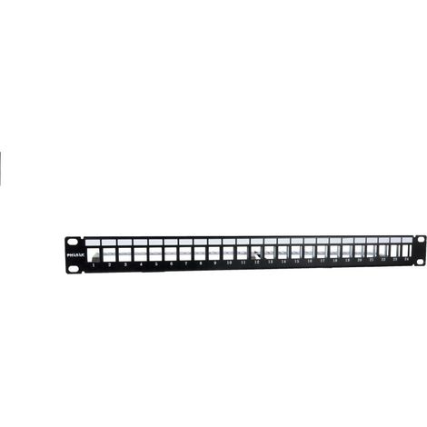 PHASAK Panel frontal 19 para 24 conectores 1U con org. de cables   FTP PHASAK negro