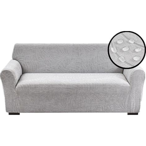 Housse de canapé extensible jacquard (couverture intégrale) — gris clair — Convient aux canapés de 185 à 230 cm de long (1/2)