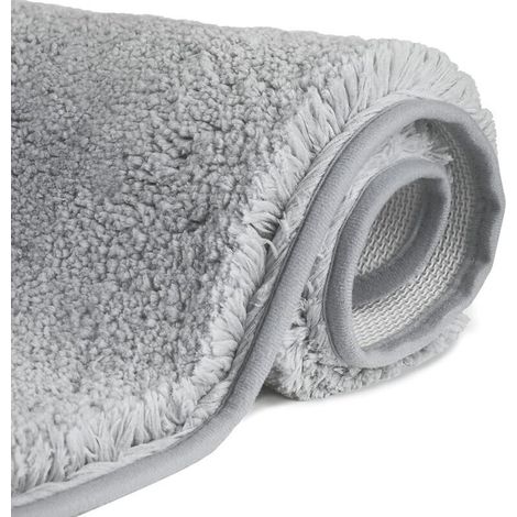 Non-slip, long-pile microfiber bath mat, machine-washable floor mat with soft, water-absorbing microfiber for the bathtub, shower, and bathroom