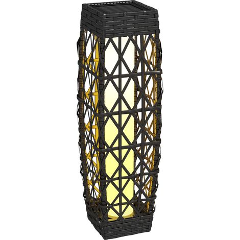 Rattan Außenleuchte, Solar Gartenlampe, Einschaltautomatik, LED, wetterfest, Metallrahmen, 20 x 20 x 68cm, Grau