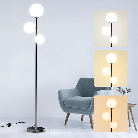 Lampadaire pour Salon, 18W Lampadaire sur Pied Moderne avec 3 Températures de Couleur, Lampe Haute avec Interrupteur au Pied, 3 Ampoules G9 3 Abat-jour, Lampe pour Chambre à Coucher Bureau (Noir) (1/5)