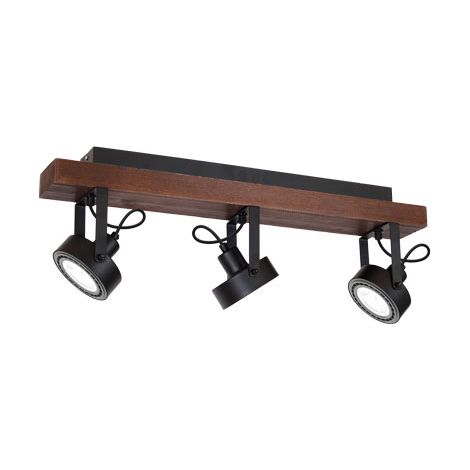 Plafonnier loft noir bois Viva Wood 3xES111 Luminex