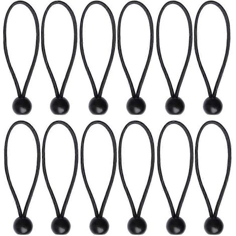 12 schwarze, elastische Planenkugeln, elastische Planenschnur für Banner, Planen, Pavillons, Zelte, elastische Zelthaken, Planenhalterung, Mast (1/5)