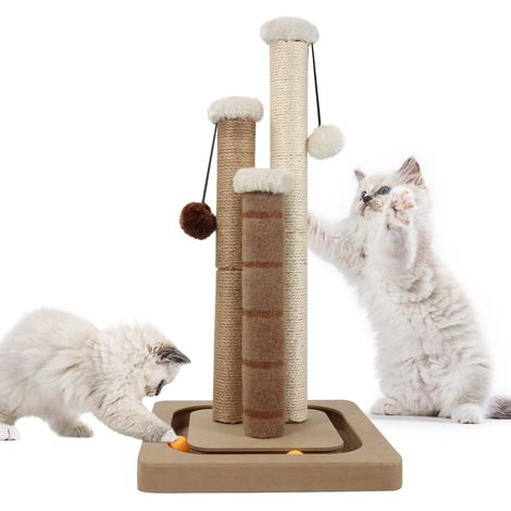 Griffoir pour Chat avec 3 poteaux à griffer, Griffoir Vertical en sisal avec balles suspendues et balles sur Rail, Griffoir pour Chats et Chatons d'Intérieur (1/5)