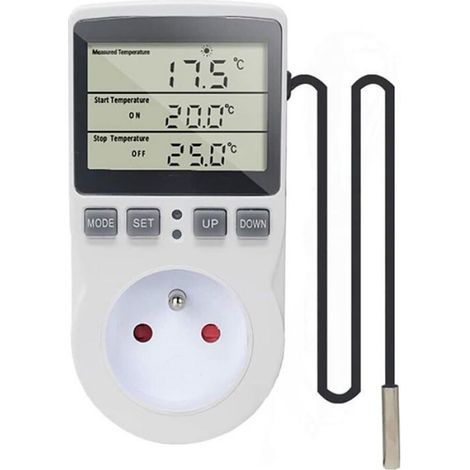 Prise Thermostat Numérique - Contrôleur Température Chauffage Refroidissement - Sonde Externe LCD - Plage -40 à 120 °C - 230 V AC 16 A - 1 Pièce (1/4)